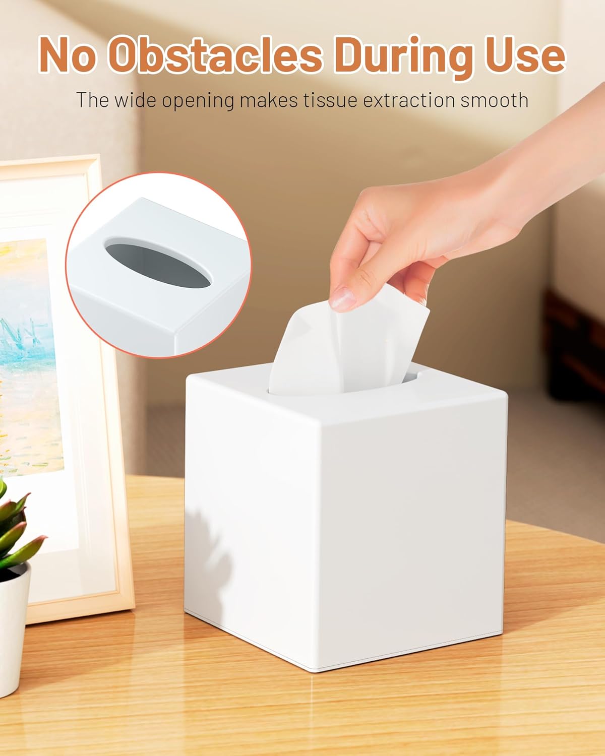Tissue Box Cover, Square Plastic Tissue Box Holder with Anti Slip Base, Modern Decor Facial Napkin Holder for Bathroom Vanity Countertop, Bedroom Dresser, Night Stand, Parlors, Offices, White
