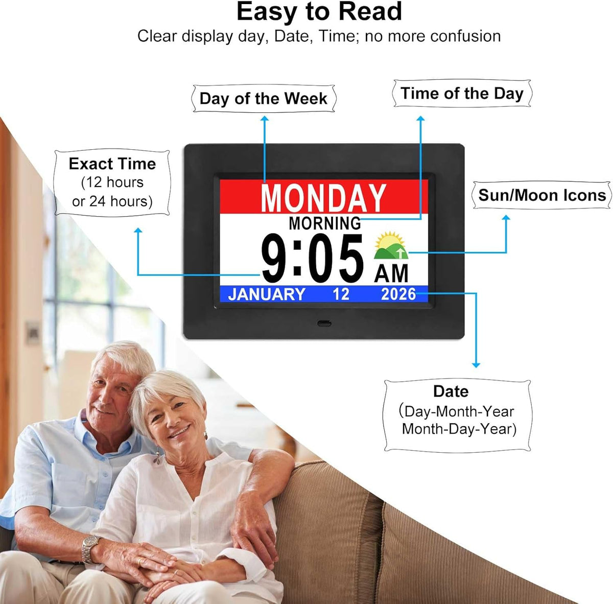 Jaihonda Dementia Clock for Seniors Digital Clock with Date and Time for Elderly-15 Alarms Level 5 Brightness Large Number Display Alzheimers Clock Calendar Day Clocks