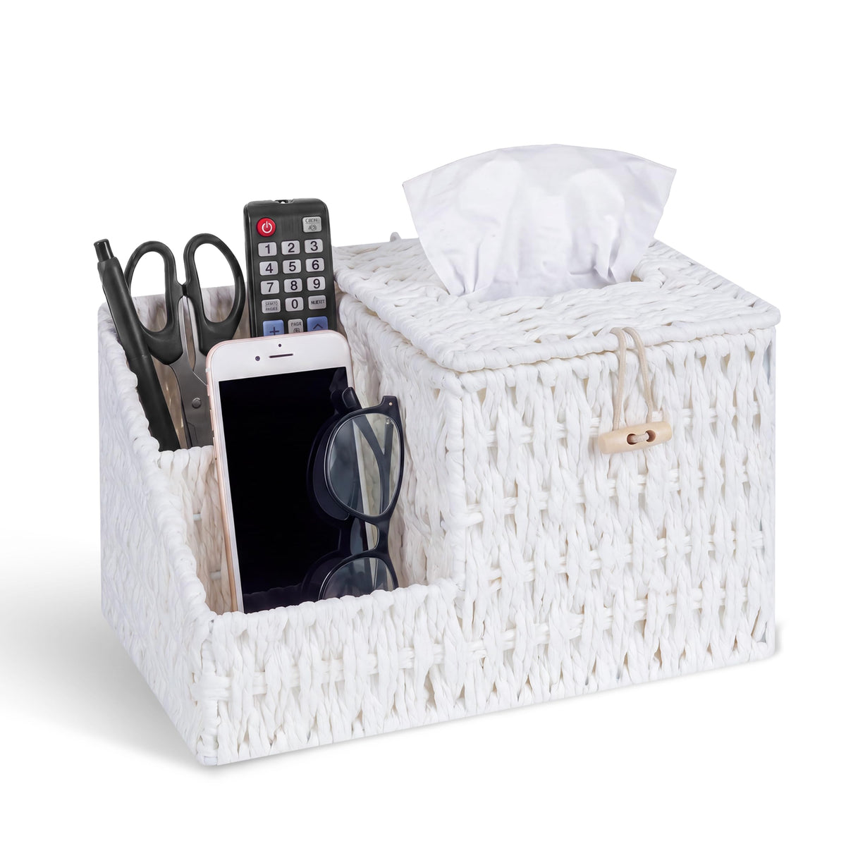 Tissue Box Cover with Storage, Water Hyacinth Square Tissue Box Holder