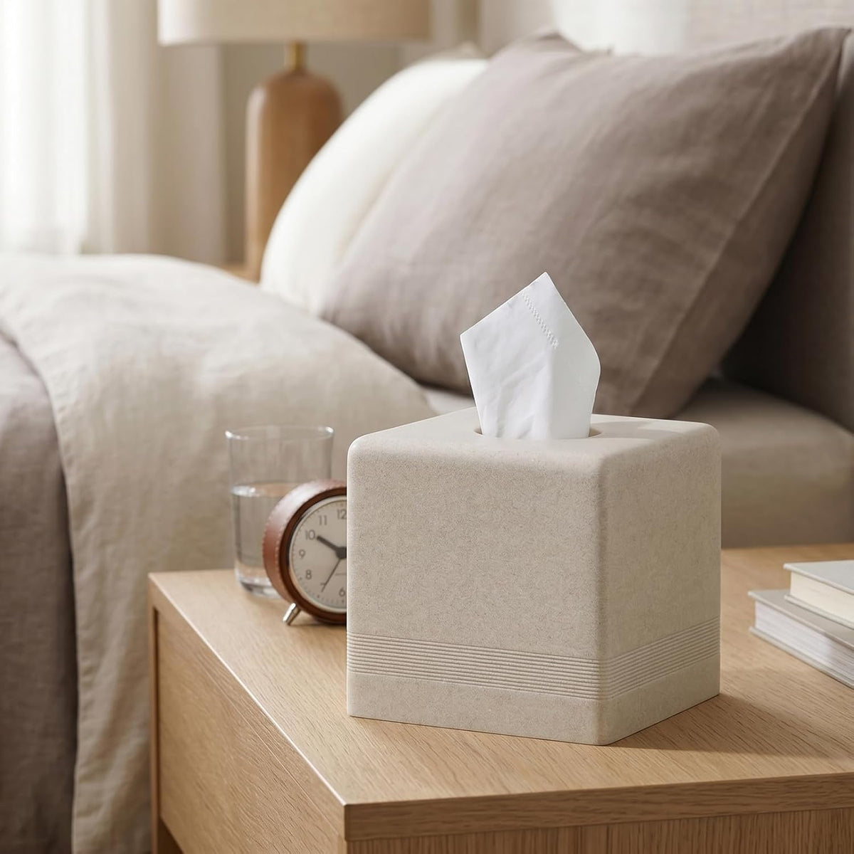Tissue Box Cover Square, Sandstone Look Facial Tissue Holder,Beige