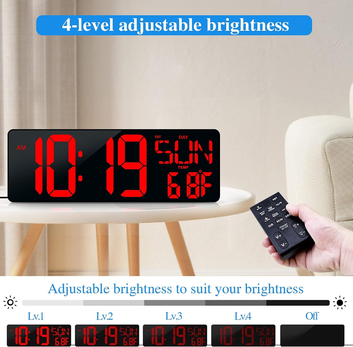 17.2"Large Digital Wall Clock Large Display with Remote Control 180°Visible