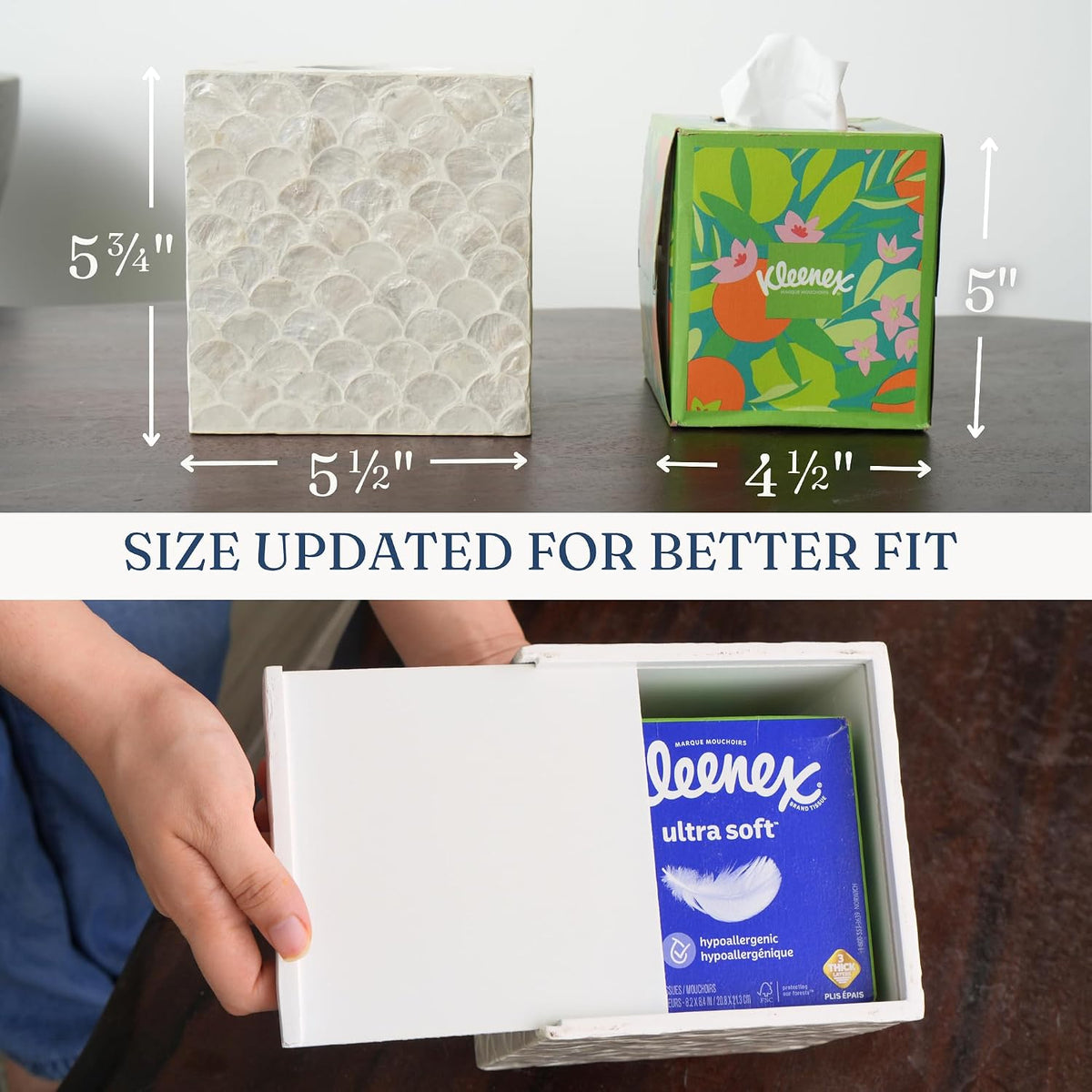 CHI AN HOME 5.5" Capiz Square Tissue Box Cover, Coastal Tissue Box Holder