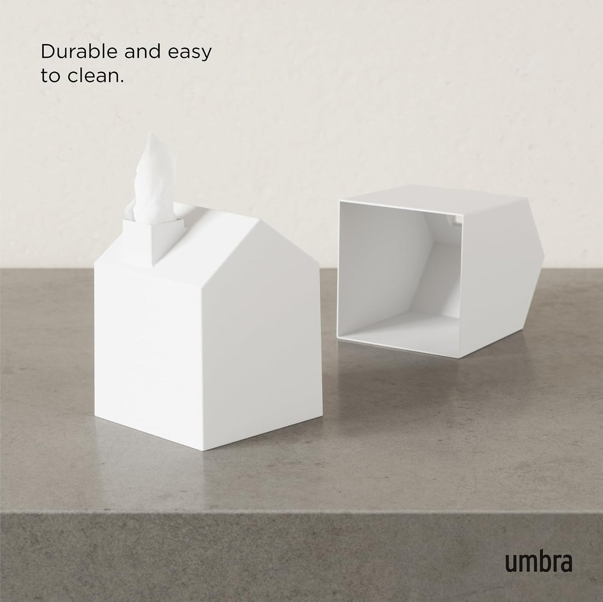 Umbra Casa Tissue Box Cover, House Shaped Kleenex Box Holder, Square, White