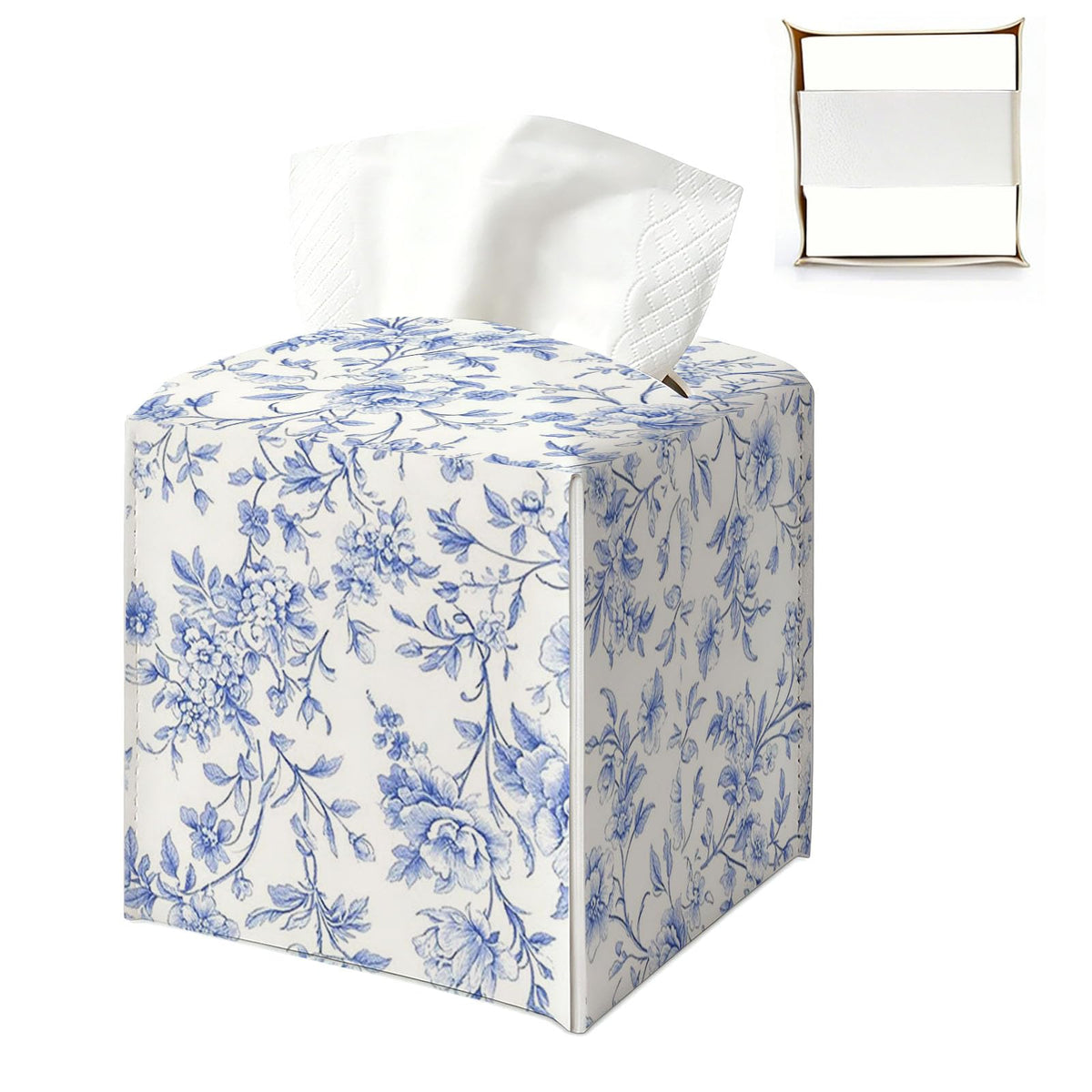Coastal Tissue Box Cover Square, Blue Beach Tissue Box Holder Cube