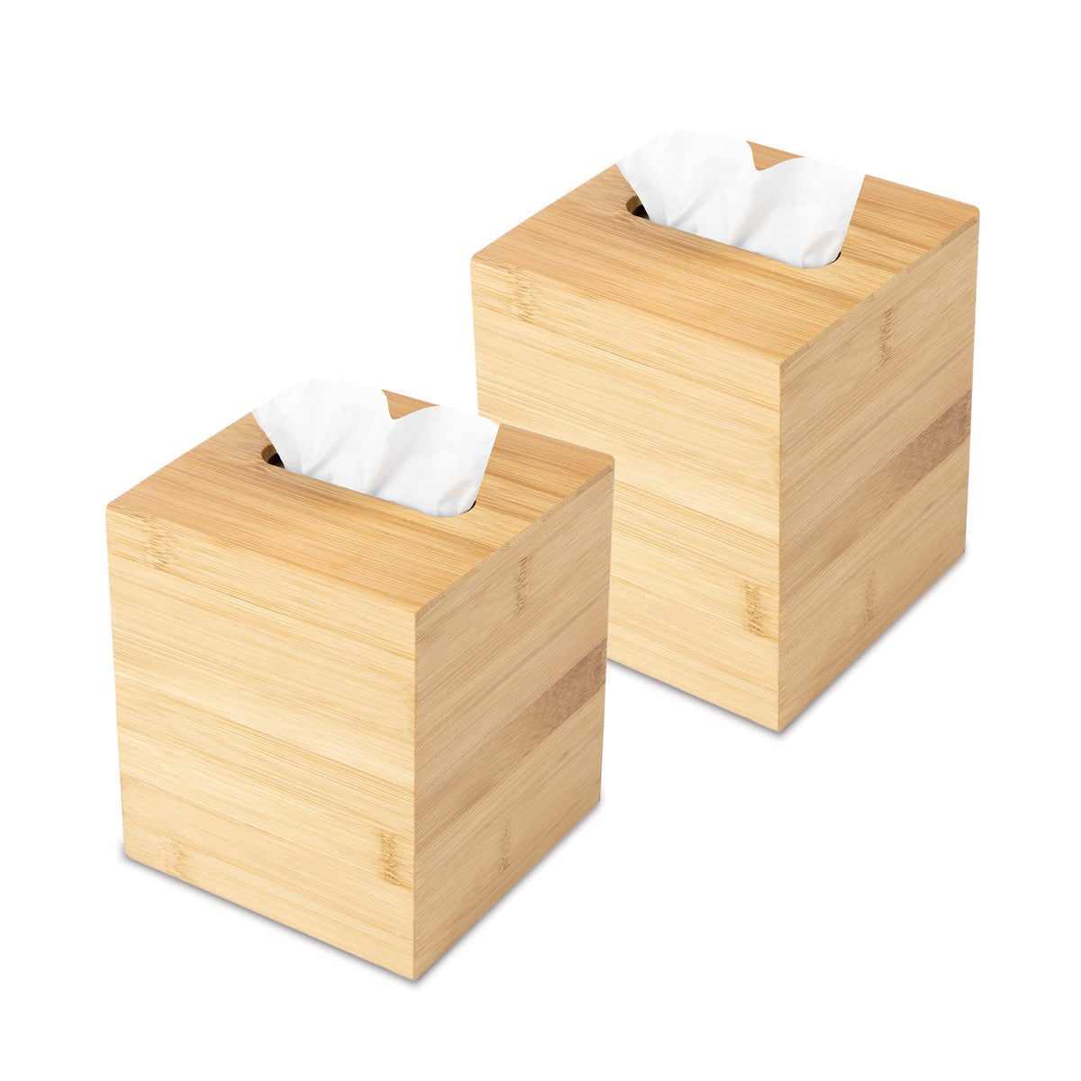 JUSK Design Tissue Box Holder - Modern, Minimalist, Durable Wooden Bamboo Box with Sliding Bottom, Easy-Refill - Premium-Quality Bamboo Cover, Square