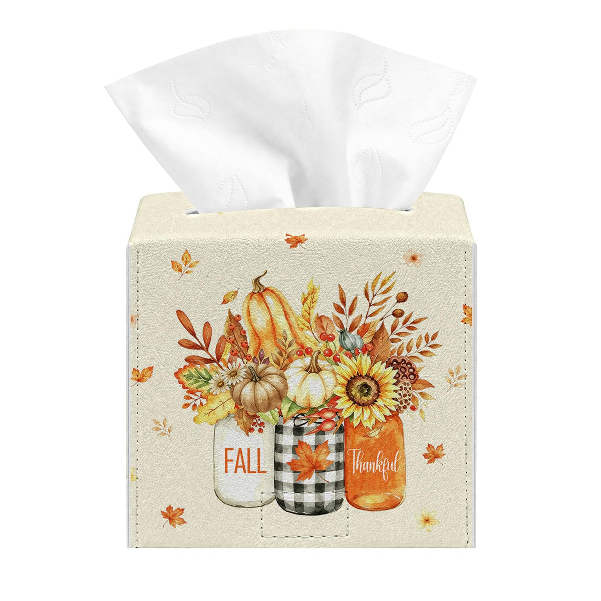 Fall Tissue Box Cover, Autumn Square Tissue Box Cover, PU Leather