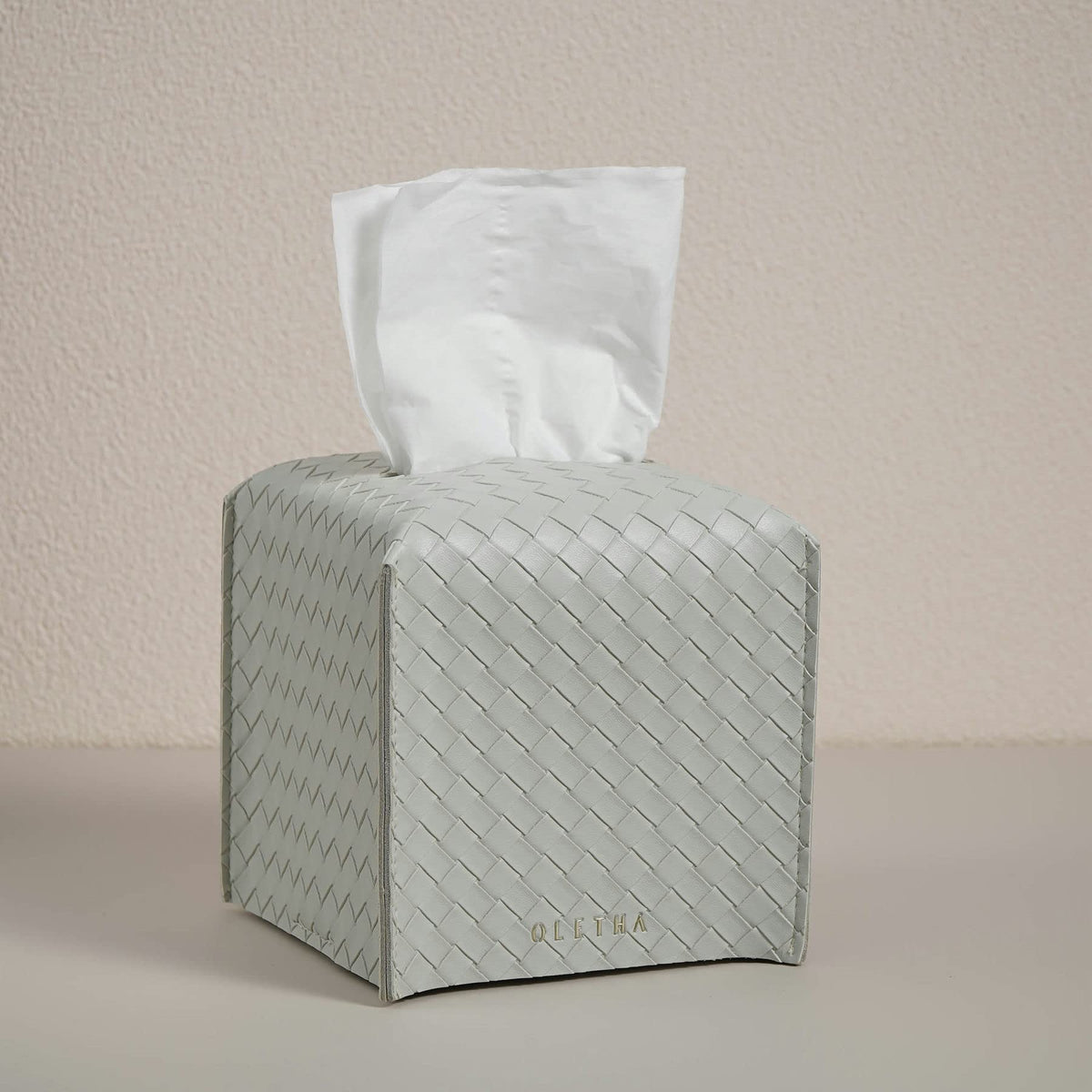 OLETHA Square Tissue Box Cover, Aesthetic Desk Decor, White