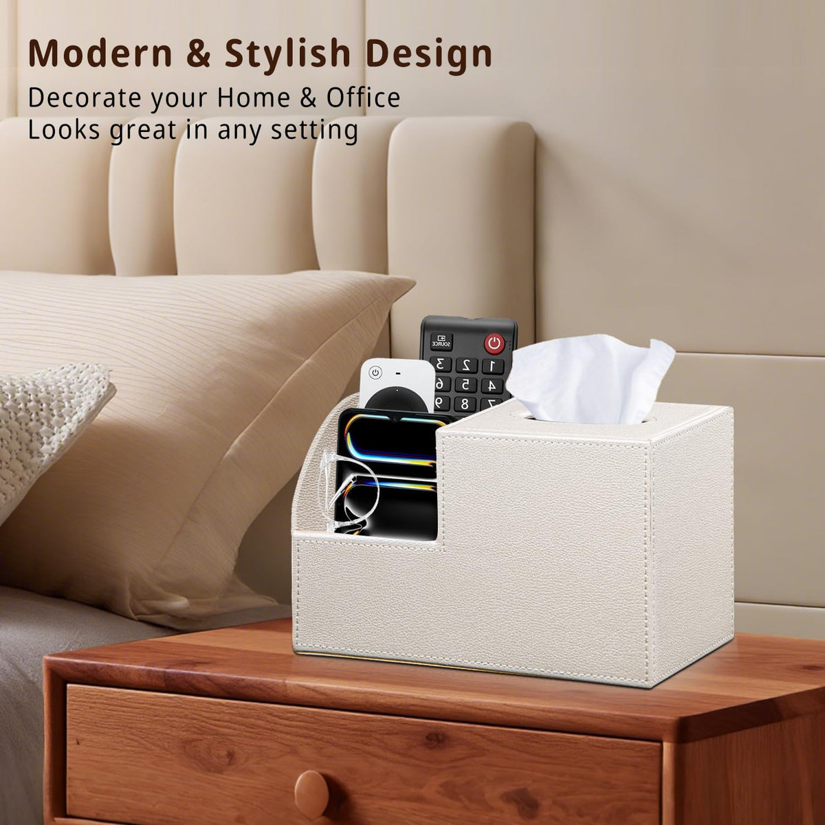 PU Leather Square Tissue Box Cover - Multi-Functional Tissue Box Holder