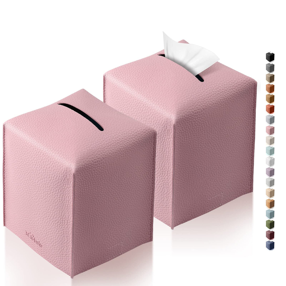 Tissue Box Cover, Tclouda, Modern PU Leather Square Tissue Box Holder for Creative Decorative, 2 Pack, Ideal for Bathrooms/Office/Car/Nightstand/Outdoor Tent/Dining Table, 5"X5"X5", Double Black