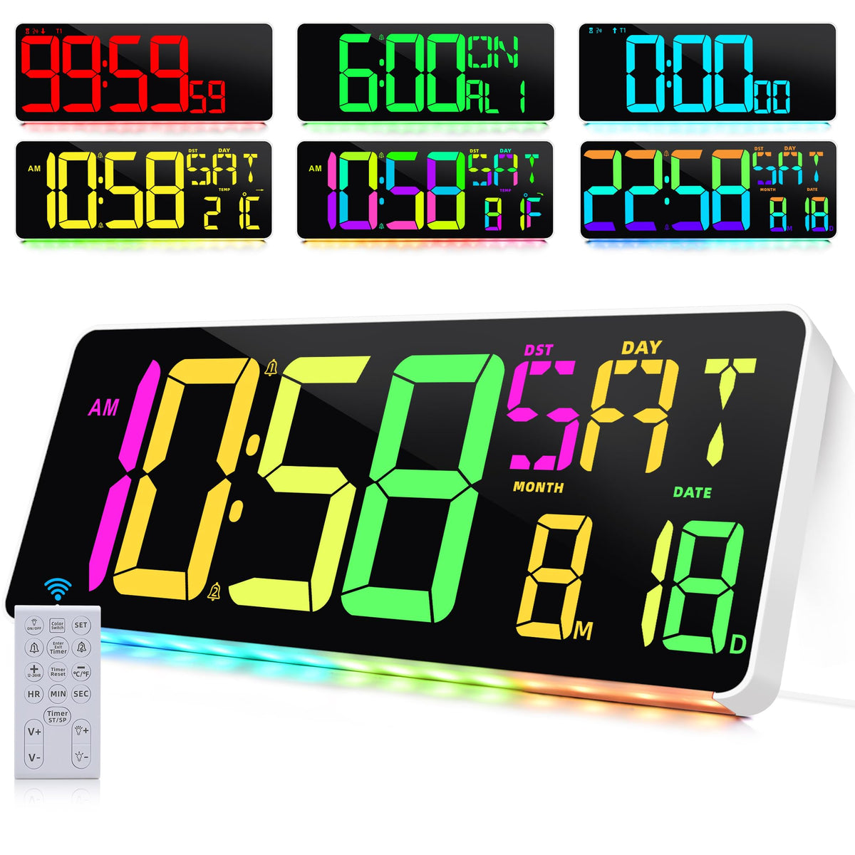 17.2"Large Digital Wall Clock Large Display with Remote Control 180°Visible