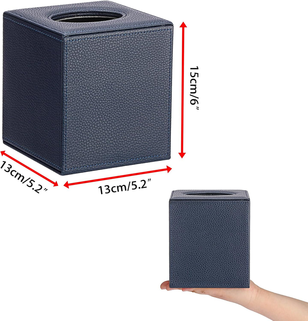 Sumnacon Tissue Box Cover Square,Magnetic Bottom PU Tissue Box Holder,Blue