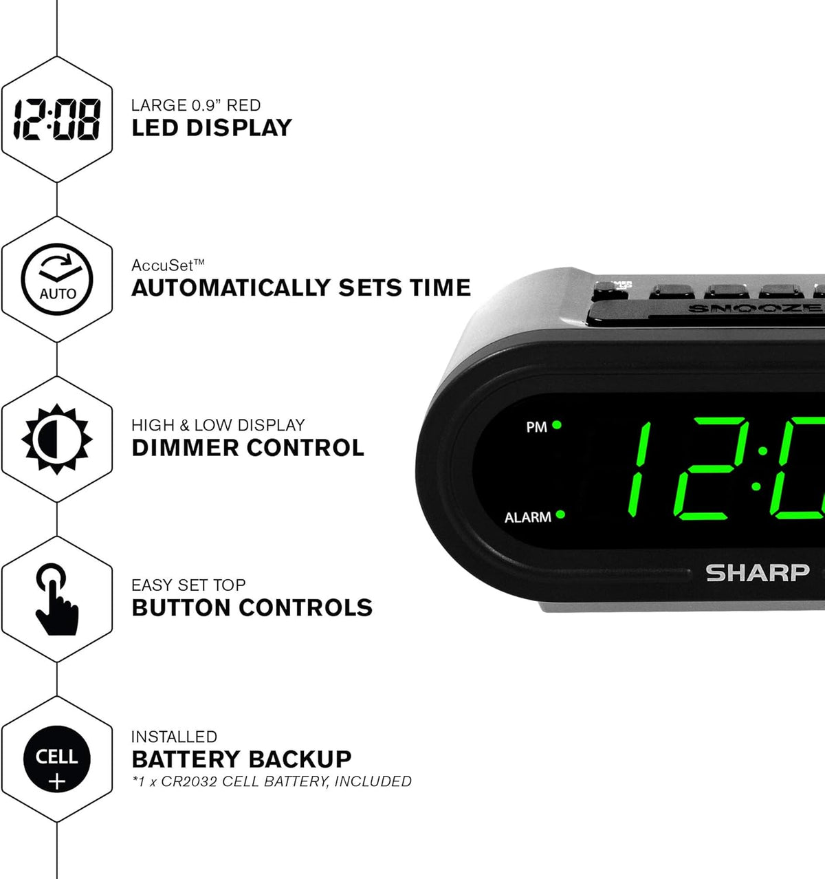 Sharp AccuSet Self-Setting Alarm Clock with Auto DST, Green LED