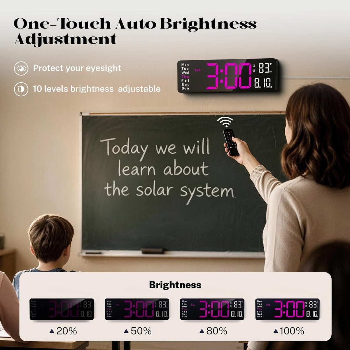 Digital Clock Large Display, 16" Large Digital Wall Clock for Classroom, Led Big Wall Clocks with Remote Control,Date,Week,Alarm,Temp,Night Light for Bedroom,Living Room,Gym,Office