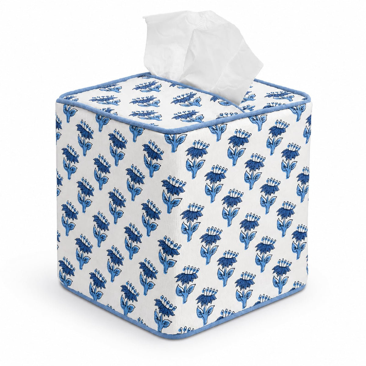 Mimorou Fabric Tissue Box Cover Floral Print Tissue Box, Blue