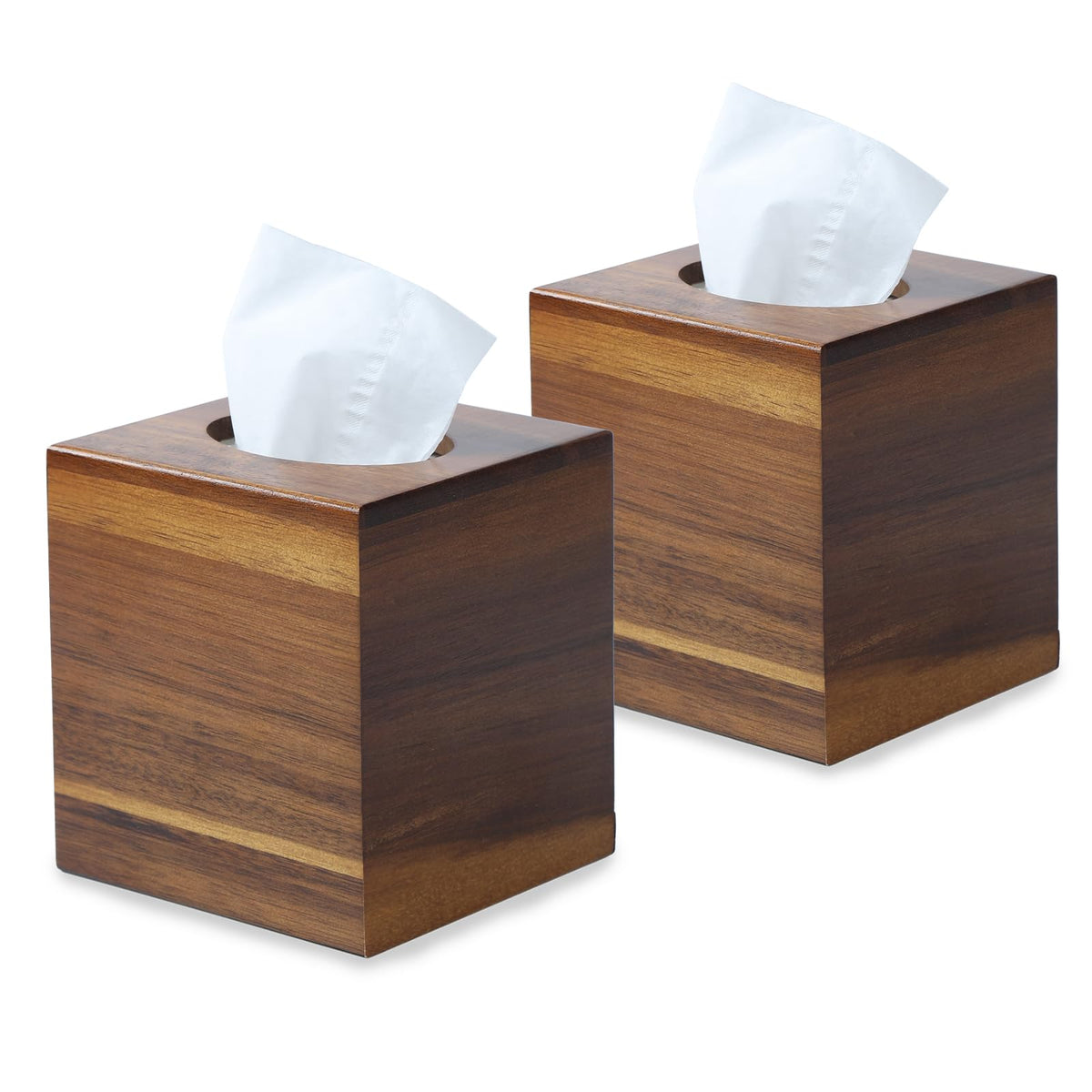 YANGQIHOME Tissue Box Cover Square, Acacia Wood Tissue Holder for Bathroom, Living Room, Dining Table, Decorative Cube Facial Tissue Box Cover, 5.3 x 5.3 x 6.1 inches