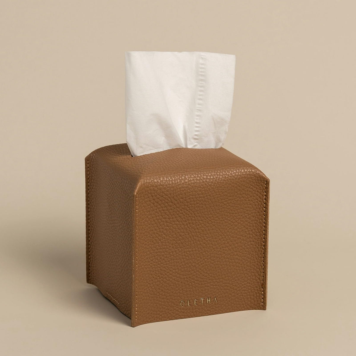 OLETHA Square Tissue Box Cover, Aesthetic Desk Decor, White