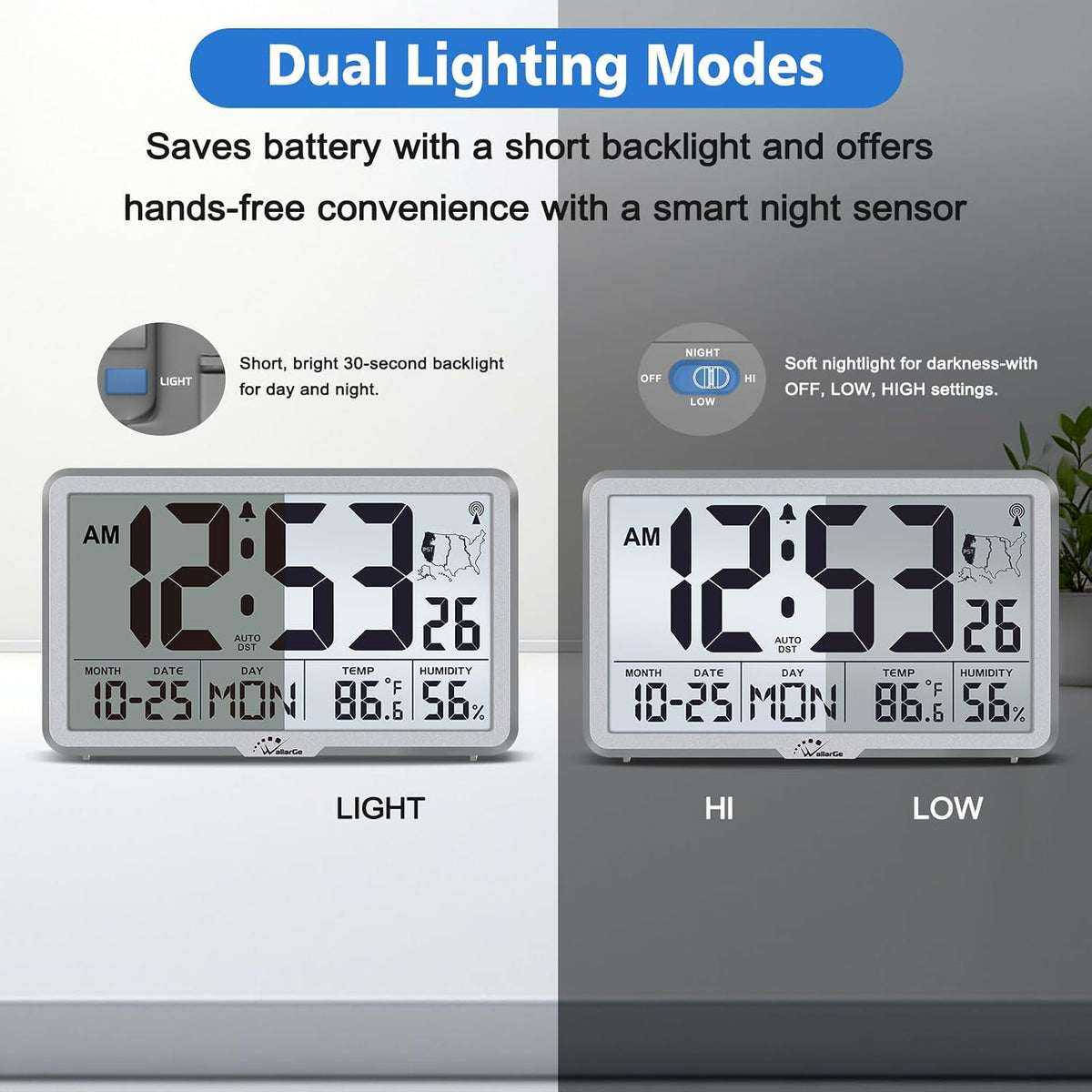 WallarGe Atomic Wall Clock with Backlight, Battery Operated