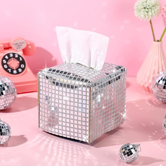 CroBlissful 1 Pc Silver Disco Ball Tissue Box Cover, Small