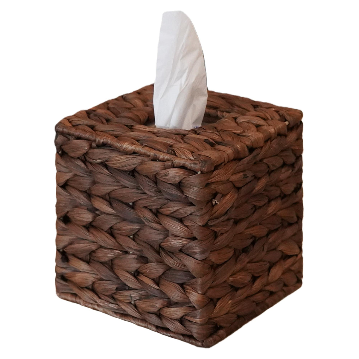 PINXIURY Water Hyacinth Handwoven Tissue Box Cover, Natural Handmade Wicker Napkin Box Holder, Handcrafted Square Facial Tissue, Rustic Decorative on Table and Bathroom, Office, Boho Decorative