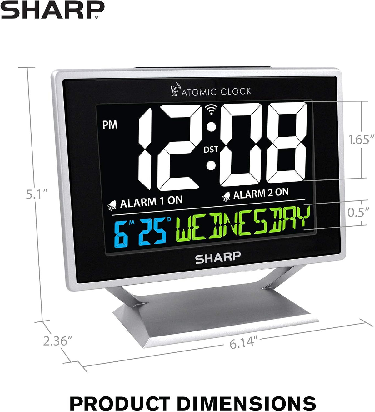 Sharp Atomic Alarm Clock, Auto Set, Color Display, Dual Alarm, Calendar