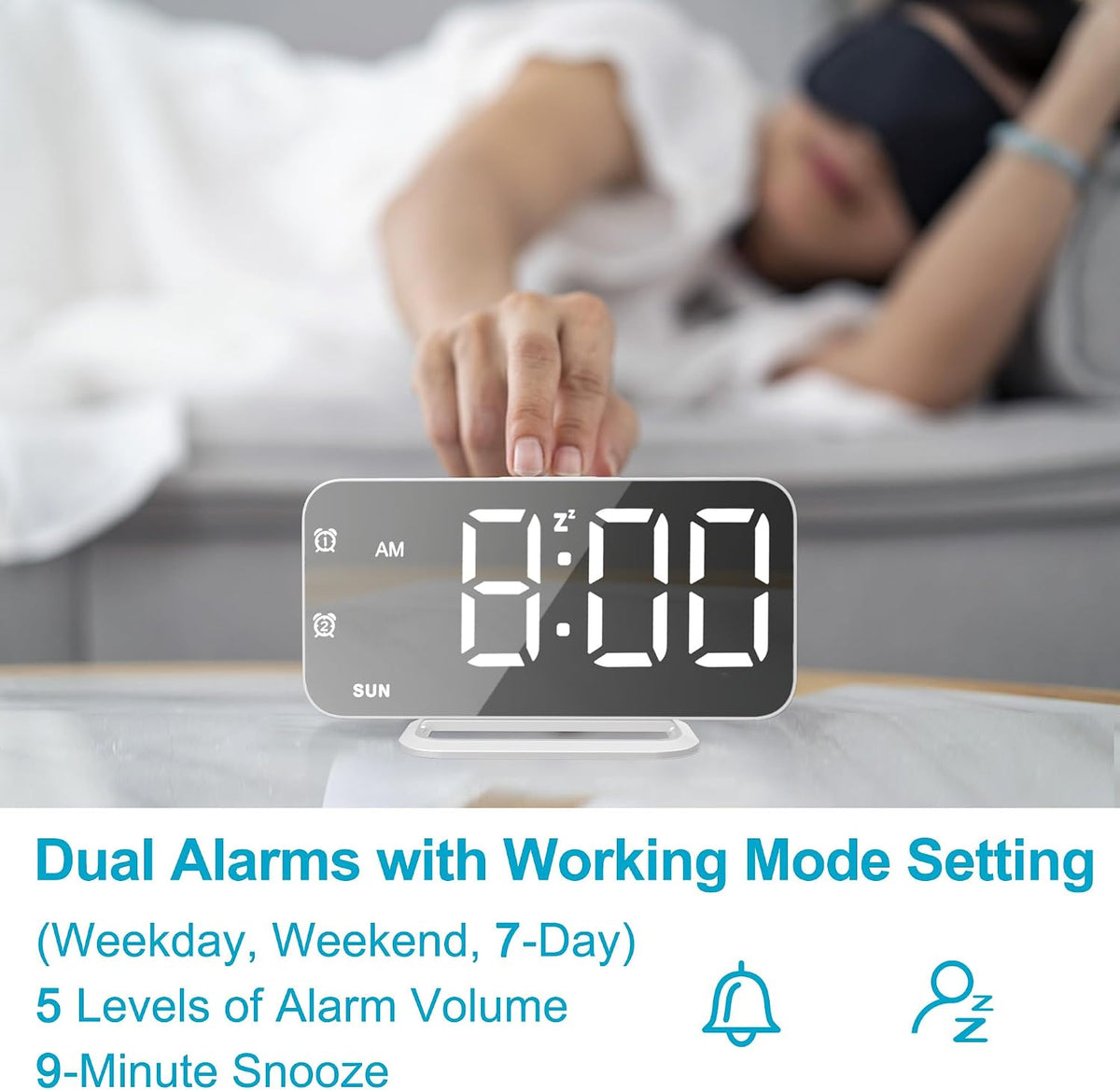 Slim LED Digital Alarm Clock, Mirror Surface for Makeup, with Diming, Large Display, Easy Setting, USB Charger Ports, Modern Bedroom, Desk, Office Living Room Decor, Christmas Birthday for Women Girl