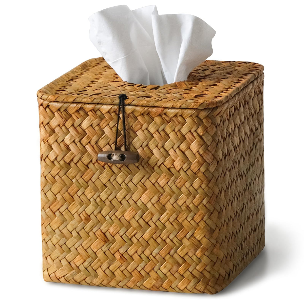 Seagrass Tissue Box Cover Square, Woven Wicker Tissue Box Holder, Whitewash