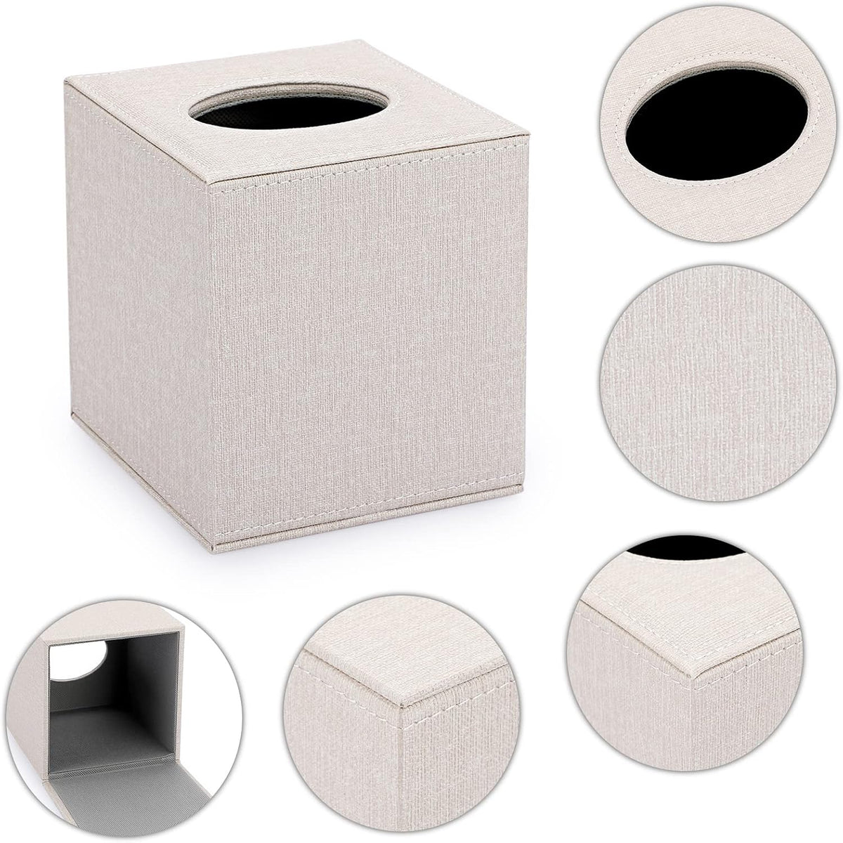 Sumnacon Square Linen Tissue Box Cover, Magnetic Bottom Tissue Box Holder