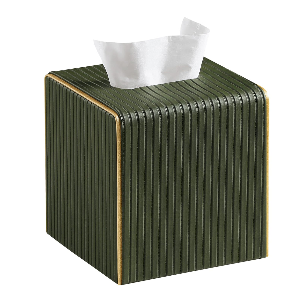 Square PU Leather Tissue Box Cover with Magnetic Closure, Decorative Tissue Holder & Storage Container for Bedroom, Living Room, Dining Room, Bathroom, Countertop, Desk (Square Green)