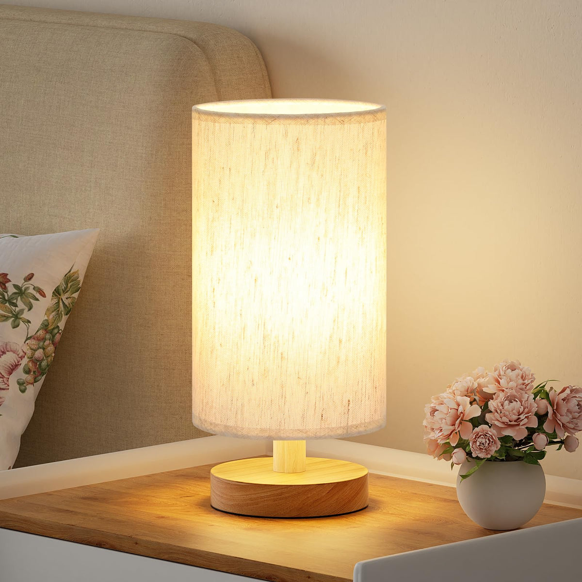 Fenmzee 9" Small Table Lamp for Bedroom - Inline Control with 3000K Bulb