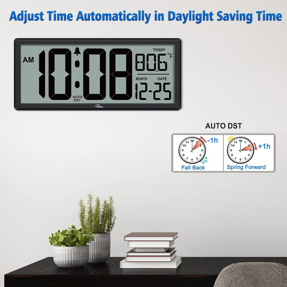 WallarGe 14.5'' Large Digital Wall Clock Battery Operated