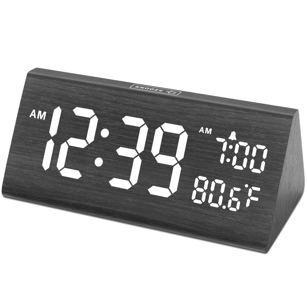 DreamSky Digital Alarm Clock for Bedrooms - Wooden Desk Clock with Date