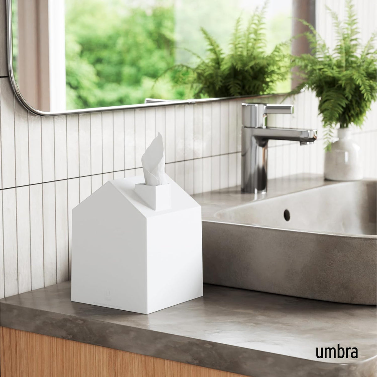 Umbra Casa Tissue Box Cover, House Shaped Kleenex Box Holder, Square, White