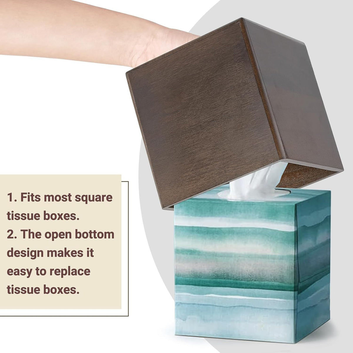 Mkono Tissue Box Cover Square, Rustic Wood Open-Bottom Holder, Dark Brown
