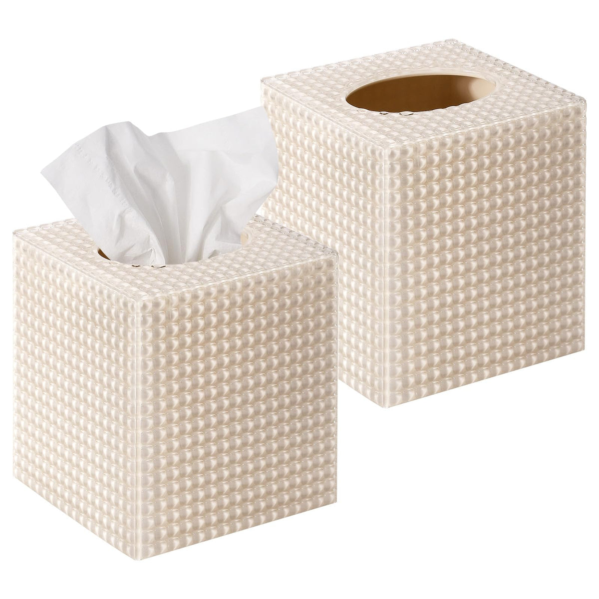 Tissue Box Cover, Square Acrylic Tissue Holder for Bathroom Vanity, Beige