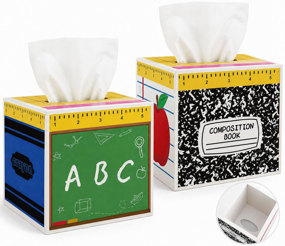 2 Pack Wooden Classroom Back to School Gift Tissues Boxes