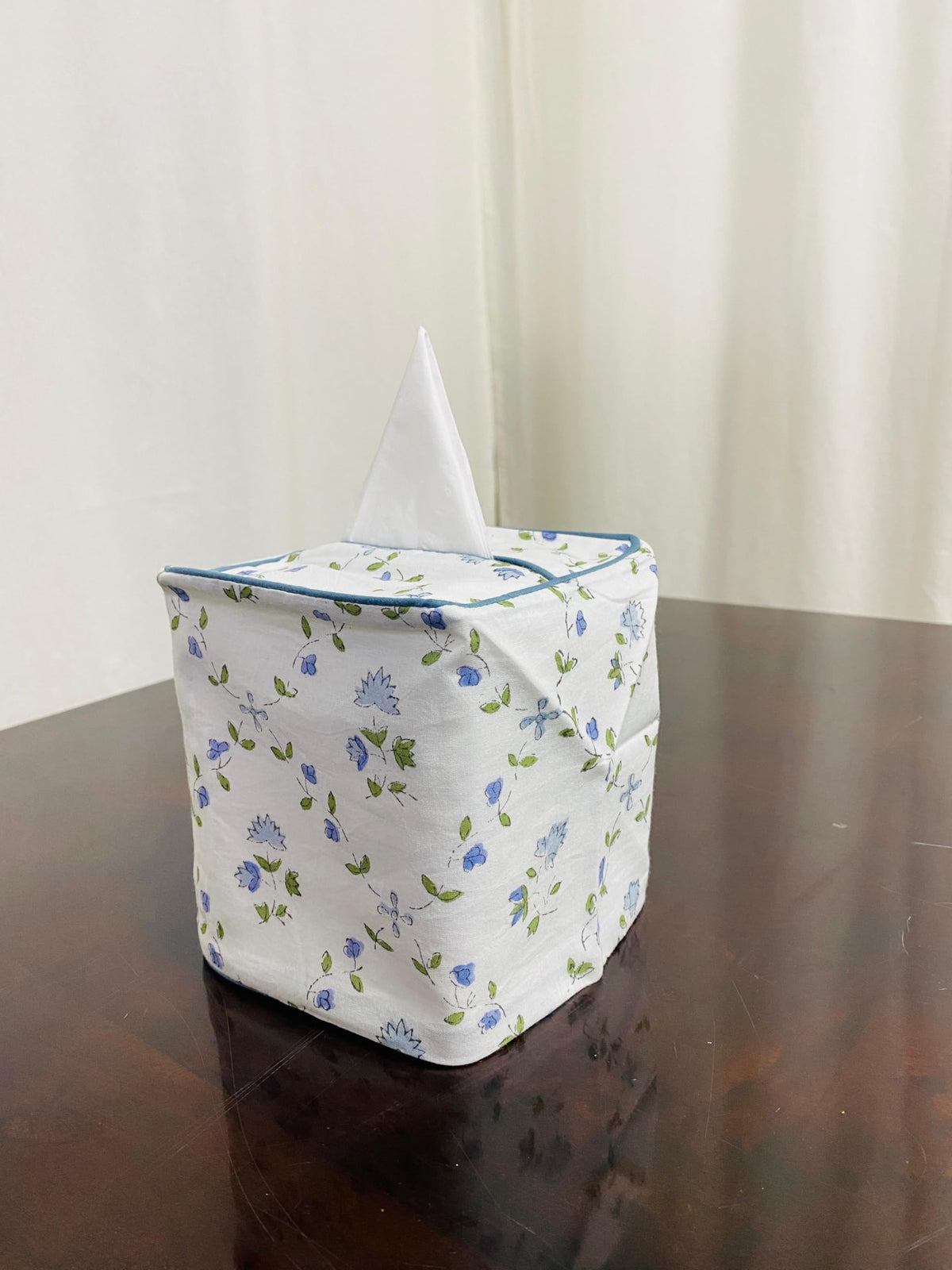 Ridhi Block Print 100% Cotton Square Tissue Box Cover Basil Green