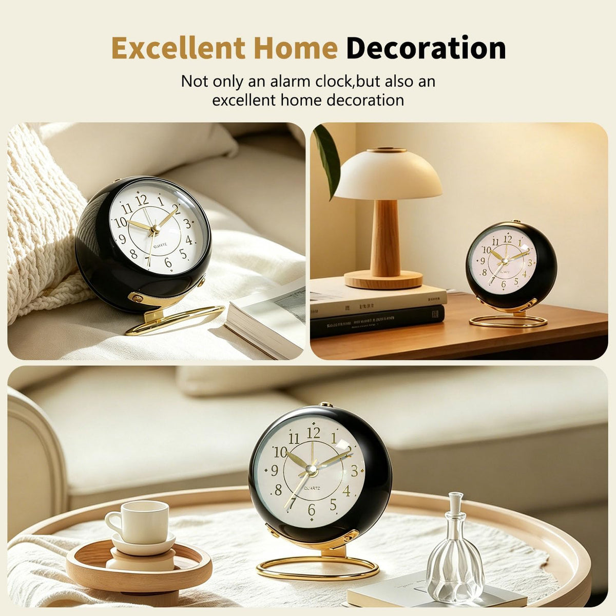 Analog Alarm Clock, Retro Small Desk Clock with Night Light, Backlight Cute Simple Design, Silent Non-Ticking, Battery Powered, for Bedroom,Travel,Kitchen,Bedside Desktop Decor
