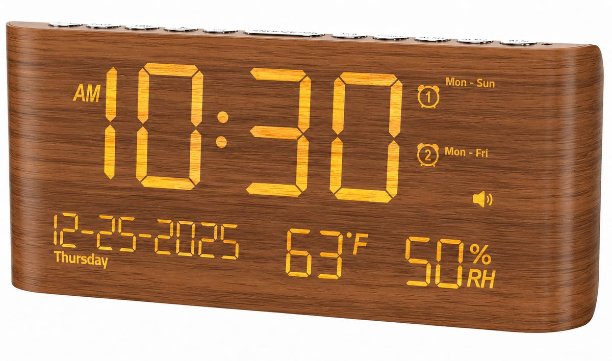 Mesqool Digital Alarm Clock, with Calendar Temperature and Humidity