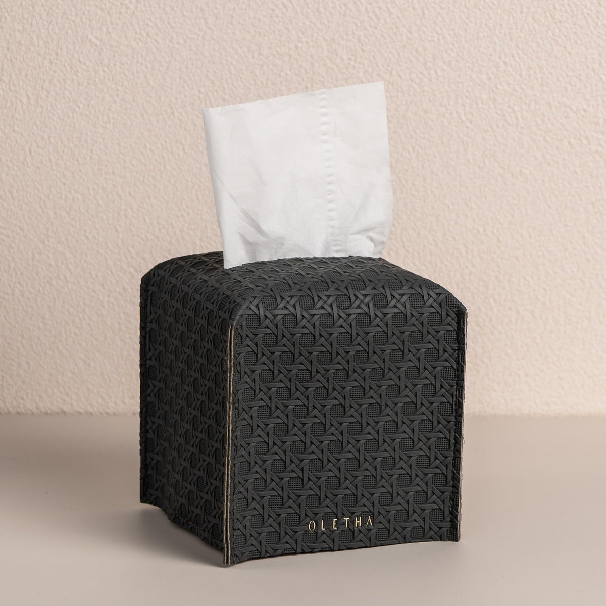 OLETHA Square Tissue Box Cover, Aesthetic Desk Decor, White