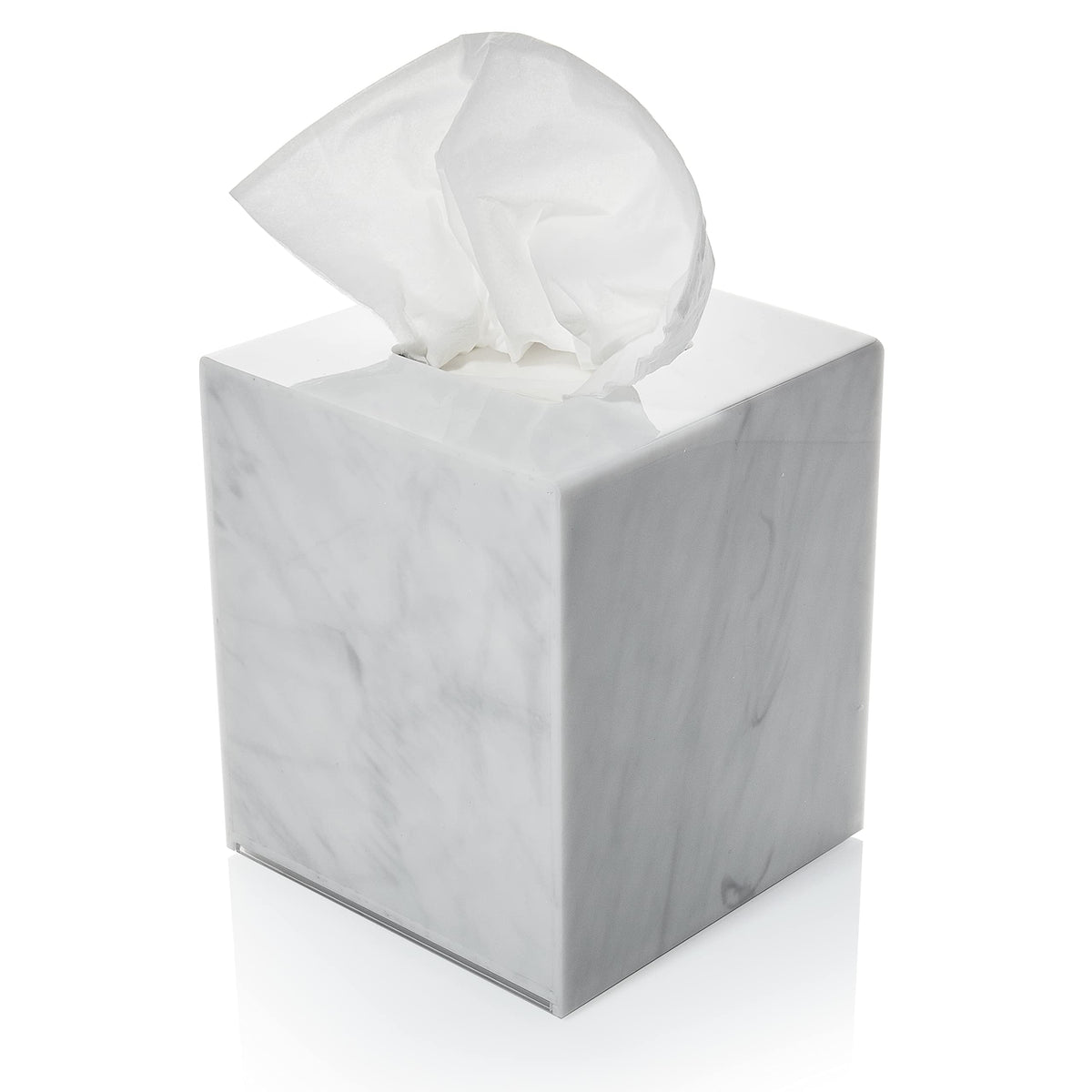 Acrylic Tissue Box Holder, Clear Dispenser for Facial Tissues, Napkins, and Dryer Sheets. Perfect for Bathrooms, Desks, Countertops, Vanities, Bedrooms, and Nightstands (Rectangle, Marble)
