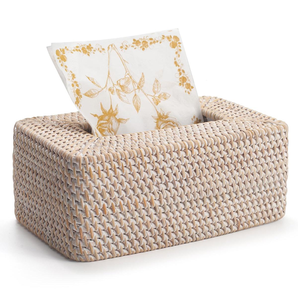 Rattan Tissue Box Cover, Rectangular Wicker Tissue Box Holder, Decorative Woven Facial Tissue Holder for Bathroom, Kitchen, Living Room, Bedroom (Natural, 10.2 x 6.1 x 4.1 inch)