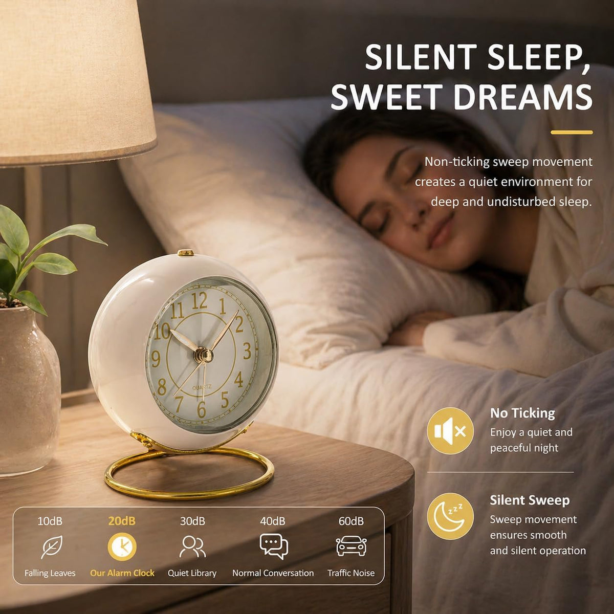 AYRELY® Battery Operated Analog Desk Alarm Clock with Light, Table Clock