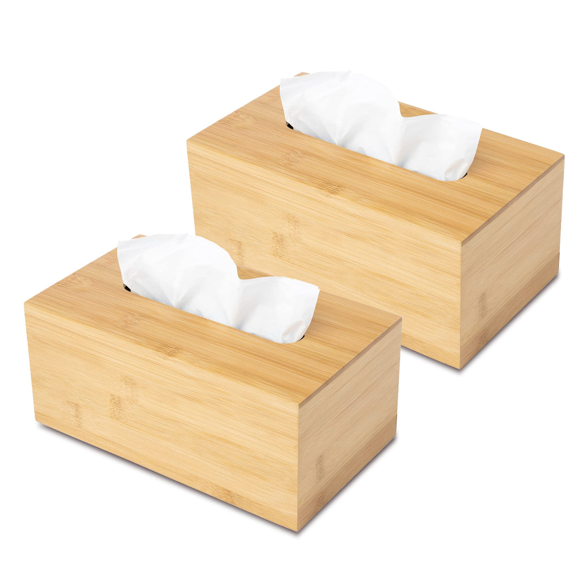 JUSK Design Tissue Box Holder - Modern, Minimalist, Durable Wooden Bamboo Box with Sliding Bottom, Easy-Refill - Premium-Quality Bamboo Cover, Square