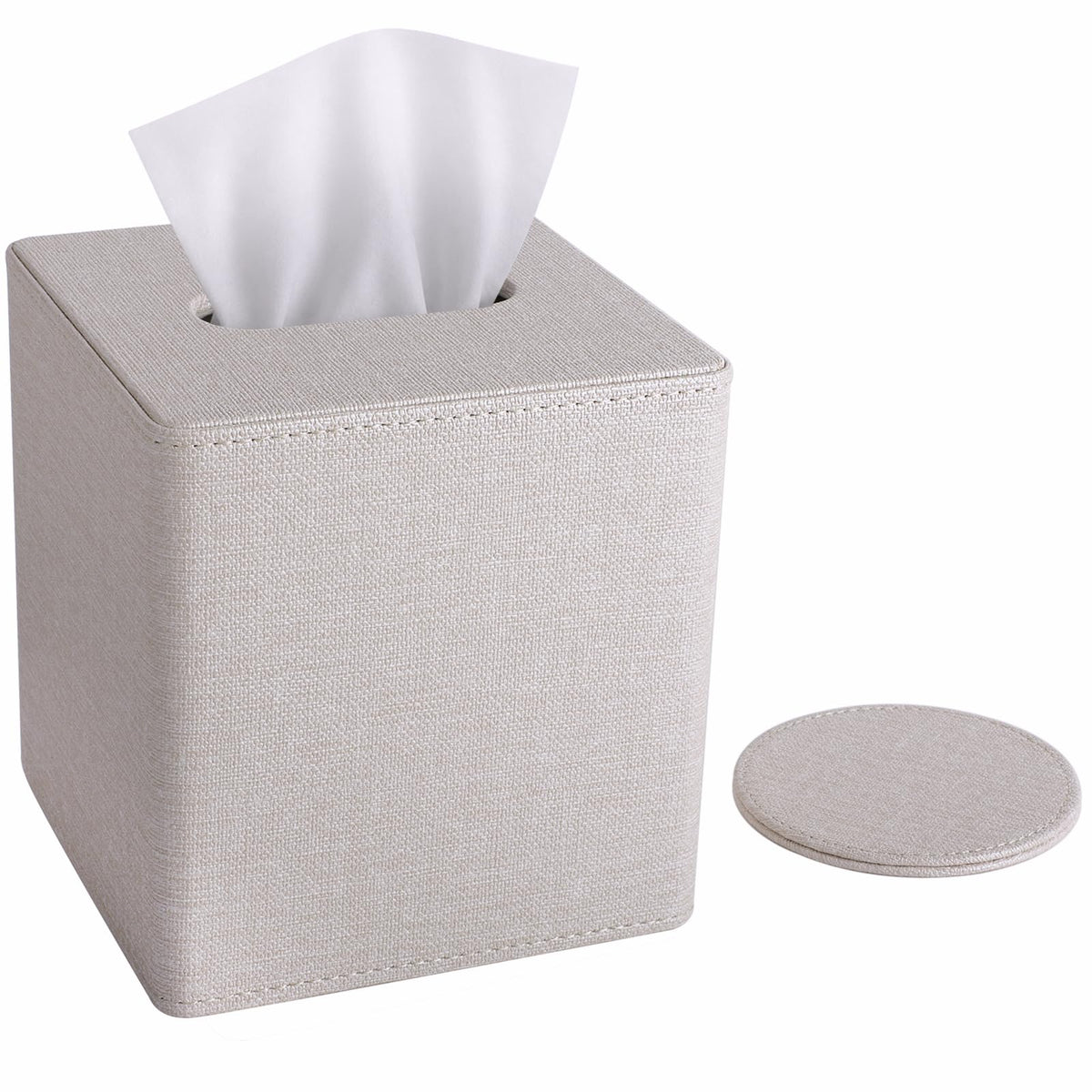 LAMOTI PU Leather Tissue Box Cover Square with Matching 4" Coaster