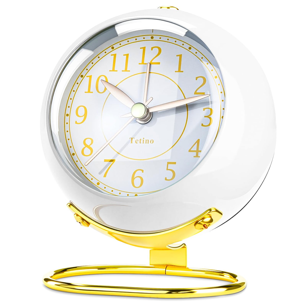 Tetino Analog Alarm Clocks,Retro Backlight Cute Simple Design Small Desk Clock with Night Light,Silent Non-Ticking,Battery Powered,for Decor,Bedrooms,Travel,Kitchen,Bedside Desktop.(White)