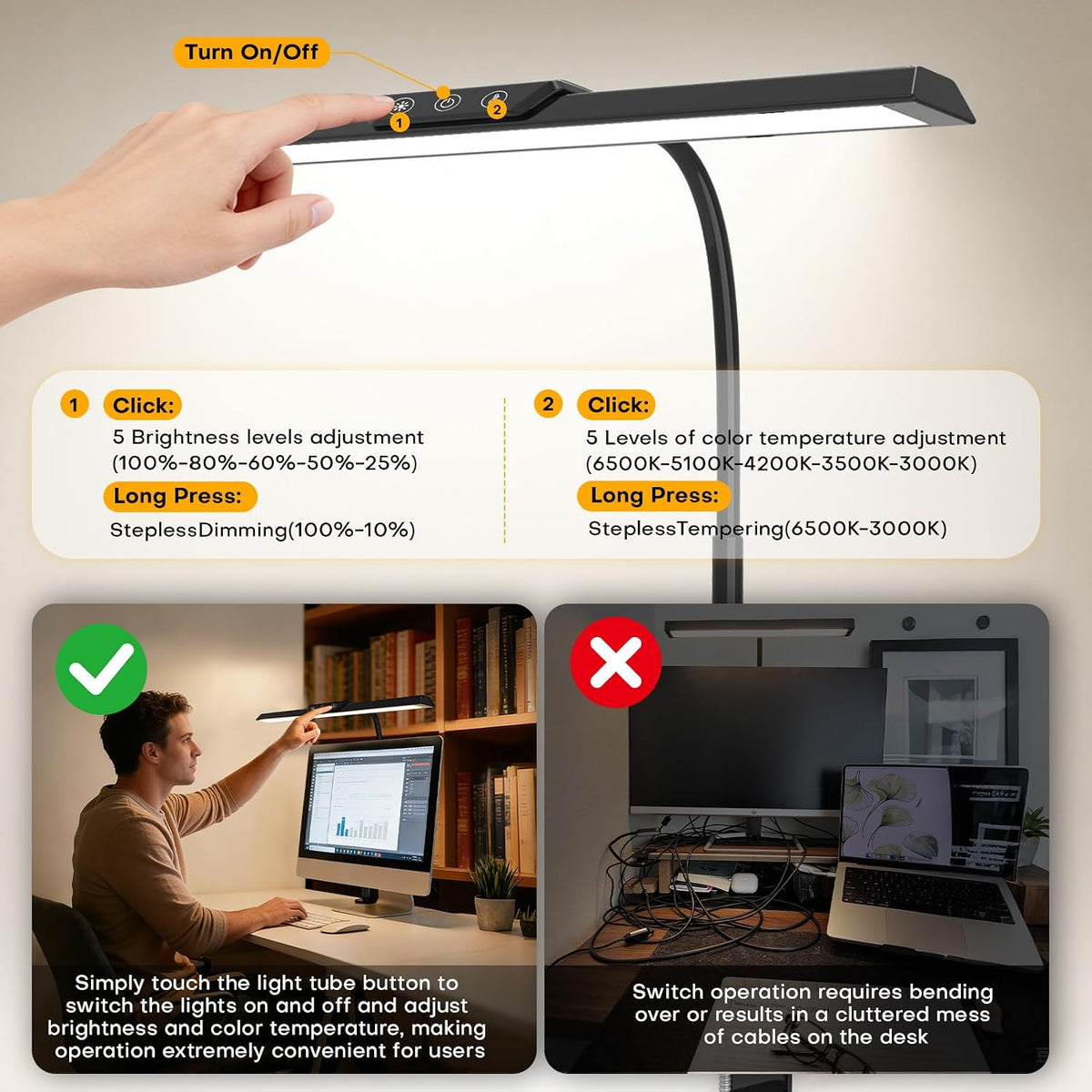 MOICO LED Desk Lamp with Clamp for Office Home-