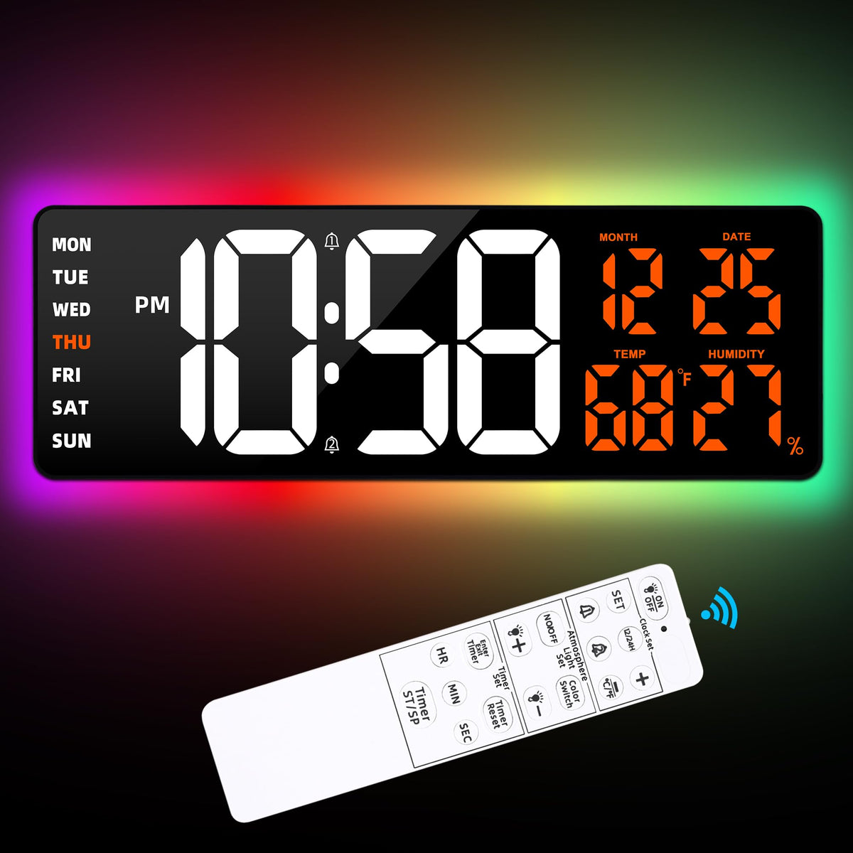 17.2"Large Digital Wall Clock Large Display with Remote Control 180°Visible
