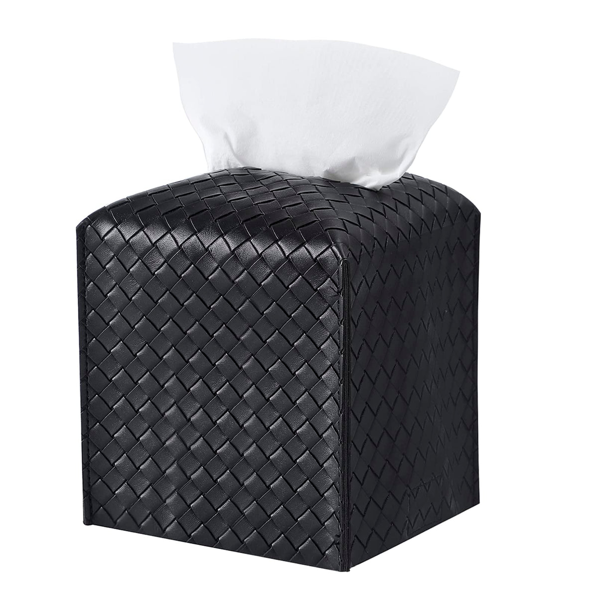 Tissue Box Cover PU Leather Tissue Holder Square Facial Tissue Case Facial Paper Organizer Dispenser for Bathroom, Vanity Countertop, Tabletop, Car, Rectangle, Griege