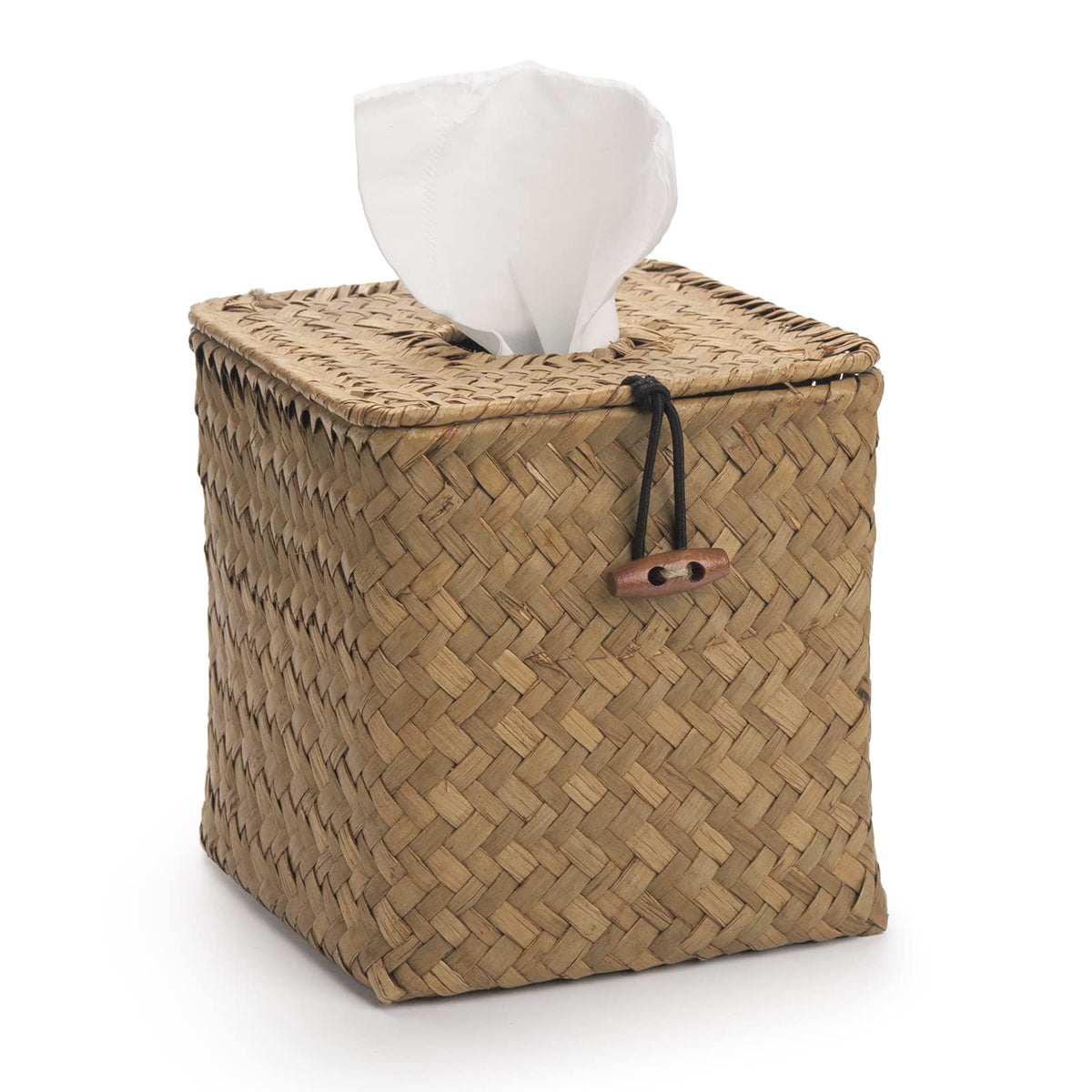 Seagrass Square Tissue Box Cover Woven Napkin Holder Decorative for Bathroom Farmhouse (Whitewash, 5.5 x 5.5 x 5.5 Inch)