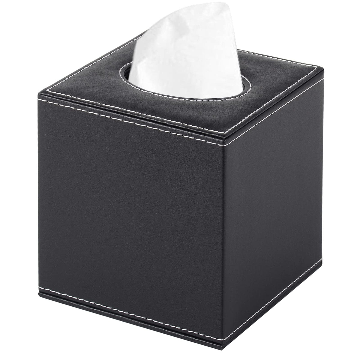 Linen Square Tissue Box Cover,Cube Tissue Box Holder－Excellent Rosegold Leather Decoration,Table Napkin Case Dispenser,Facial Tissues Organizer with Magnetic Bottom for Home Office Car(Beige)